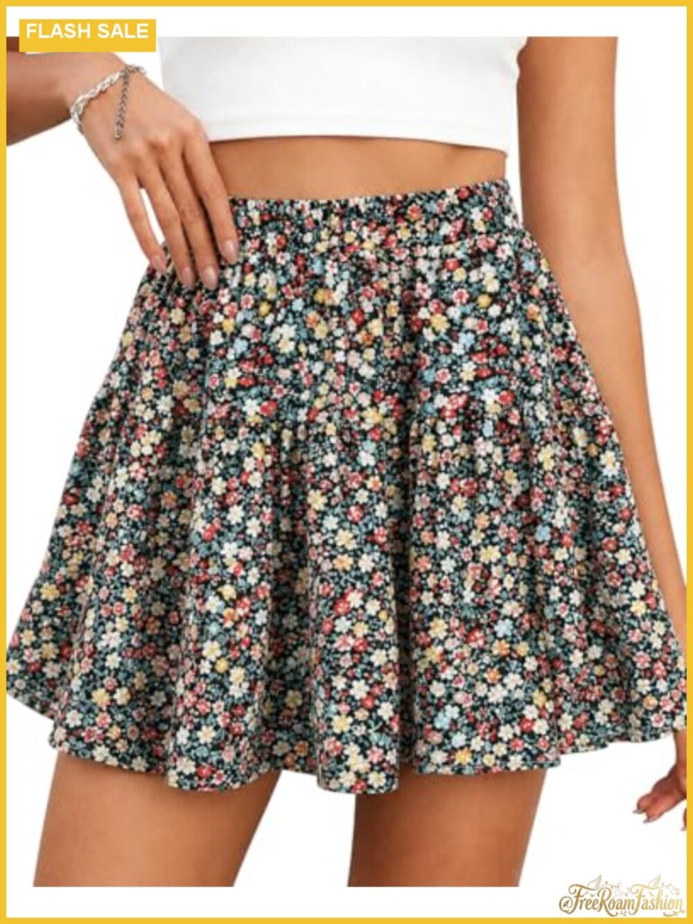 Floral Mini Skort with Shorts Underneath High Waist Summer Beach Skirt